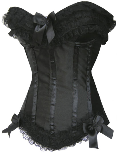 Plus size  Free shipping Black satin lace up boned  with black lace trim corset busiter S-6XL