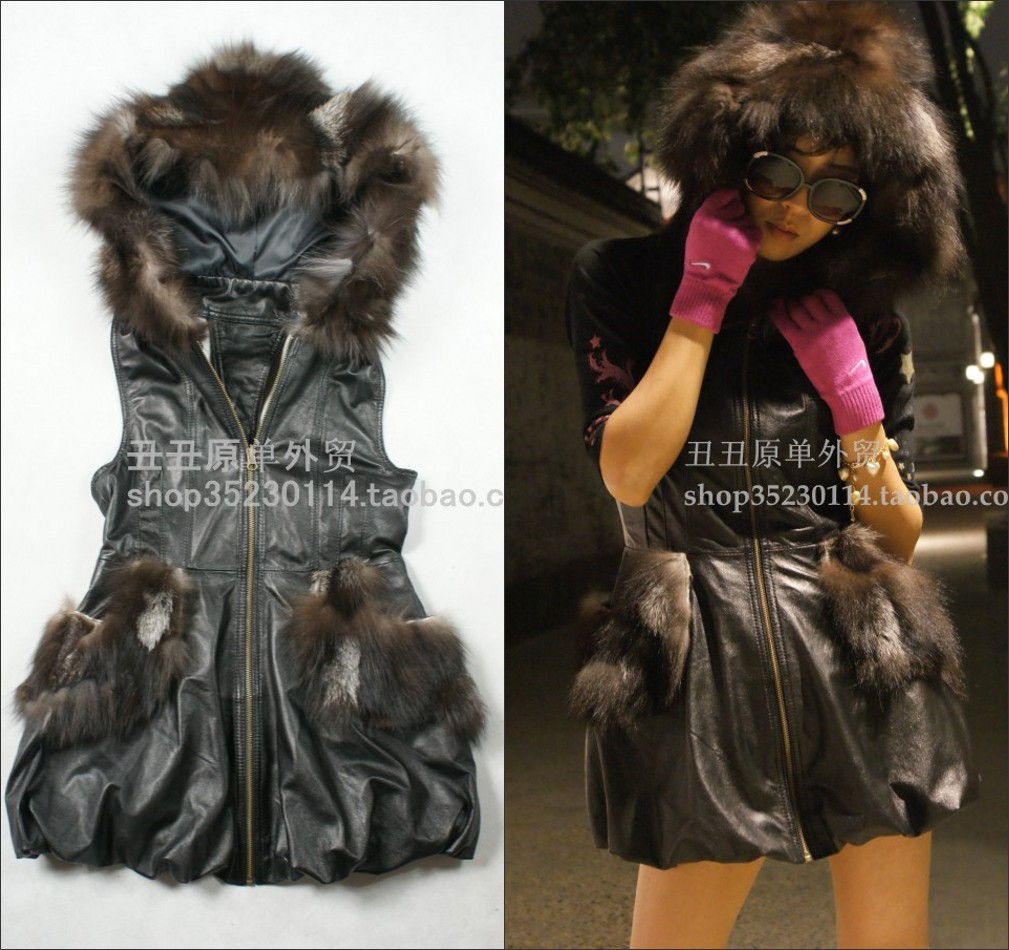 Plus size fur down coat set women's leather clothing outerwear down coat female 2013