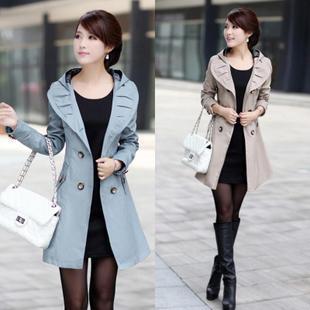 Plus size  g spring and autumn casual outerwear slim trench Coat  thin long paragraph double breasted women's