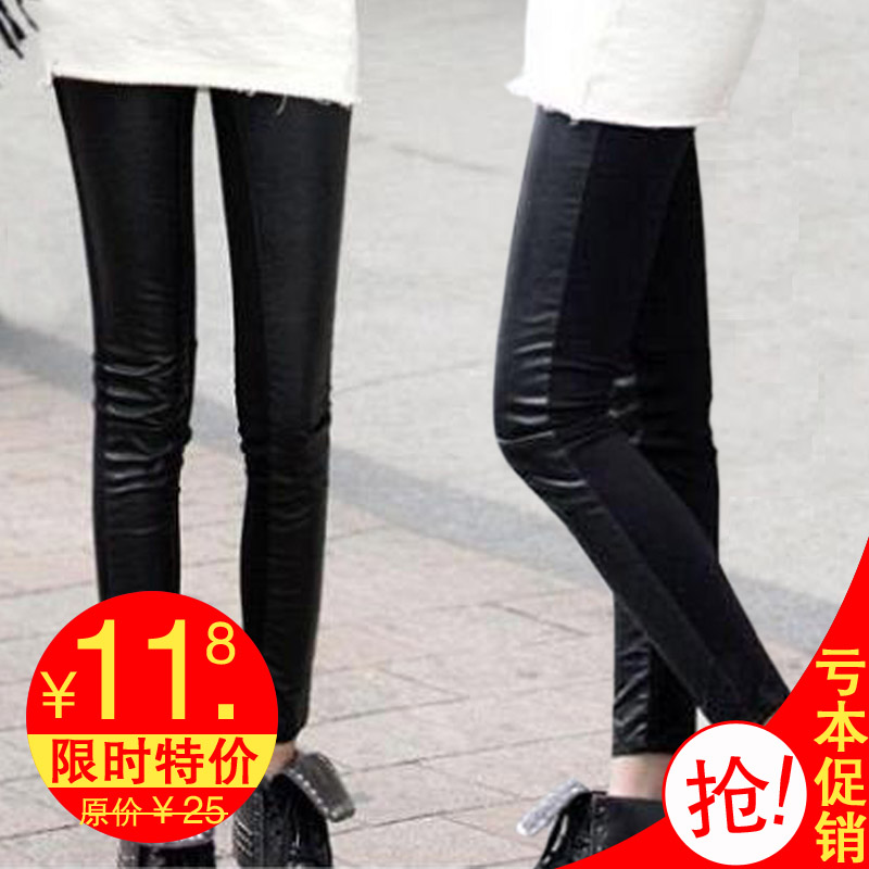 Plus size legging autumn and winter patchwork faux leather legging pants thickening legging autumn and winter female trousers