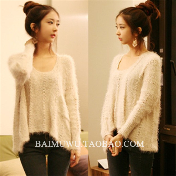 Plus size loose casual batwing sleeve beige sweater 2012 free shipping