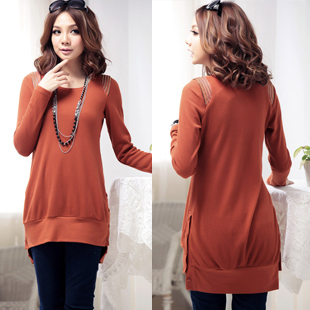 Plus size plus size maternity clothing spring and autumn fashion long design maternity knitted long-sleeve T-shirt top