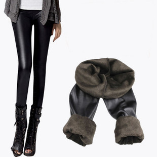 Plus size plus velvet warm thermal faux leather pants koala velvet thickening legging