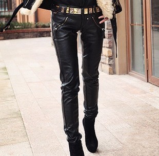 Plus size PU legging pants female trousers high waist pants mushroom women's trousers fashion leather pants female