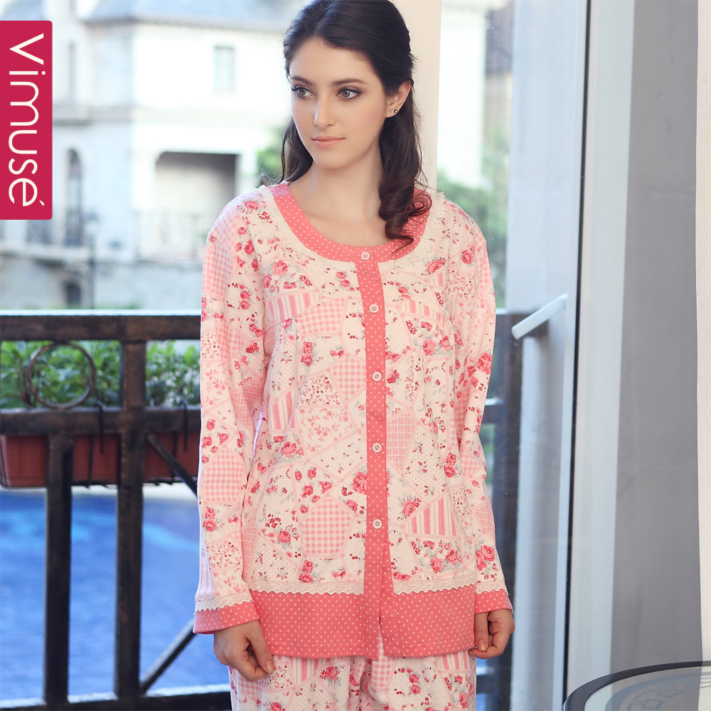 Plus size sleepwear plus size plus size autumn Women 100% cotton long-sleeve lounge set