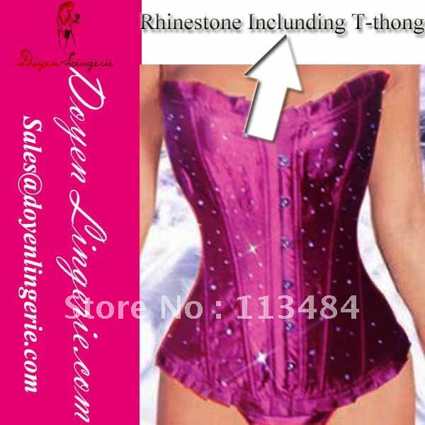 Plus Size Strapless Satin Rhinestone Overbust Sexy Bustier Body Shaper Women Wholesale And Retail with T-thong