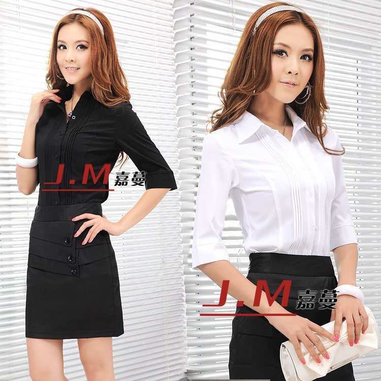 Plus size summer work wear women's skirt summer fashion formal ol professional set long-sleeve shirt female
