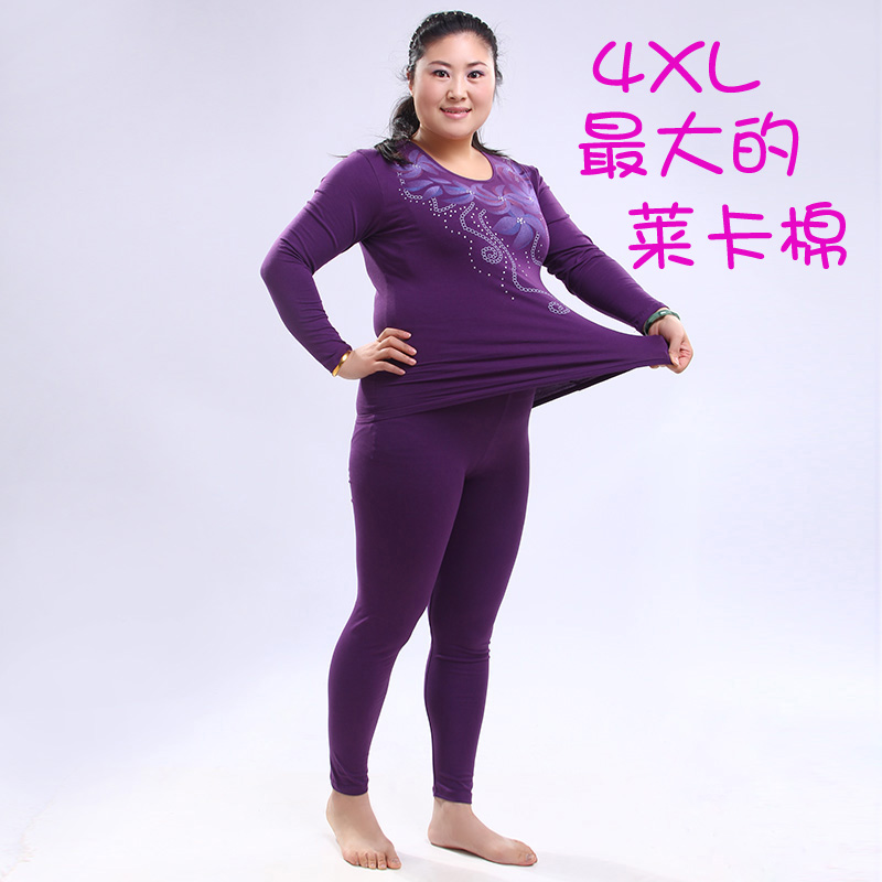 Plus size thermal underwear female mm plus size plus size long johns long johns set women's basic cotton sweater