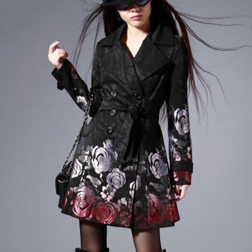 Plus size trench 2012 spring and autumn women's rose jacquard slim outerwear