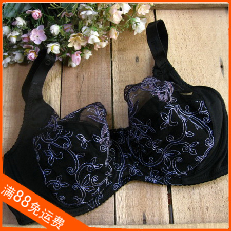 Plus size underwear with wire plus size bra black purple embroidery 85e large cup beautiful