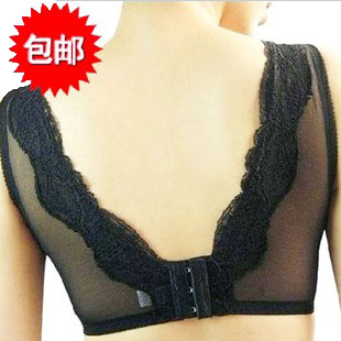 Plus size vest design deep V-neck large cup accept supernumerary breast transparent lace bra cover underwear thin