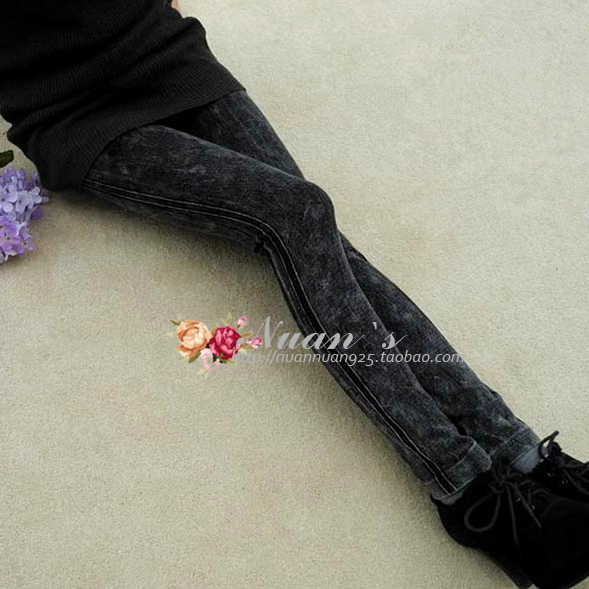 Plus velvet thickening dark color dark grey skinny tight-fitting jeans pants legging plus size