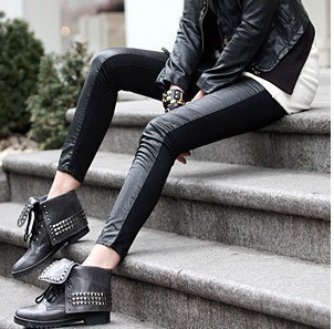 Plus velvet thickening legging faux leather after cotton patchwork leather pants women's autumn and winter plus size legging