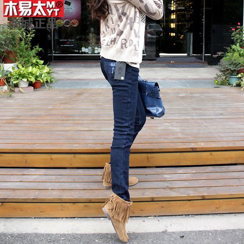 Plus velvet thickening slim pencil jeans casual women pants thermal elastic skinny casual pants  free shipping
