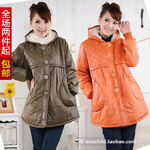 Plus wool thickening maternity wadded jacket winter maternity clothing dimond plaid thermal with a hood maternity wadded jacket