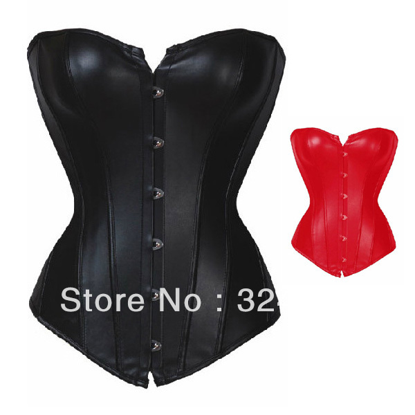 Pluse size Black Red Faux Leather Shaper Boned Corset Top S-2XL Free shipping Sexy Women Strapless Bustier