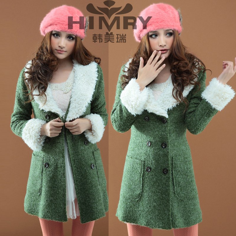 Plush color block decoration slim medium-long sweet wadded jacket outerwear , free shipping