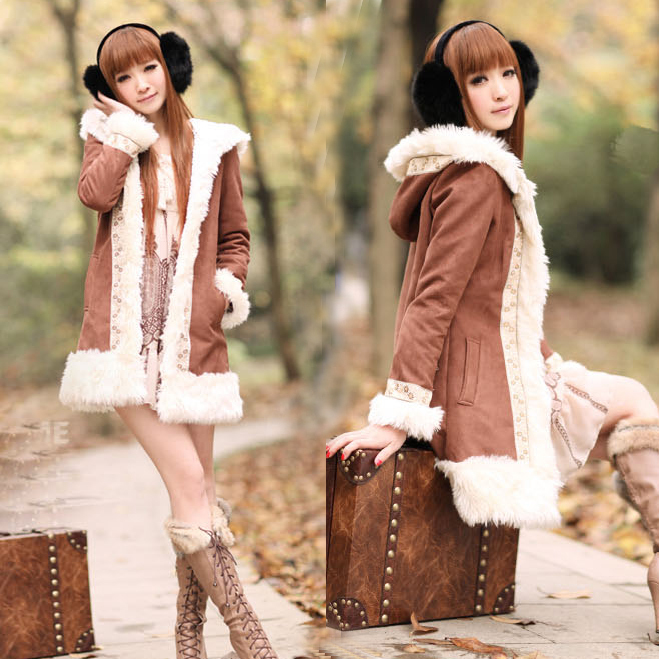 Plush side of the long design wadded jacket outerwear overcoat 7756 free shipping