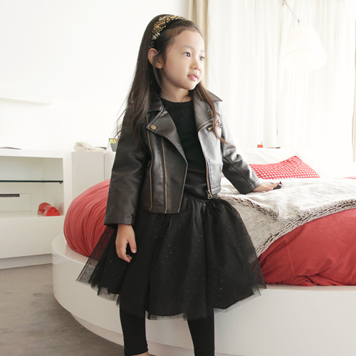 Pocket children's clothing cool leather clothing oblique zipper motorcycle outerwear female child short design outerwear 2012