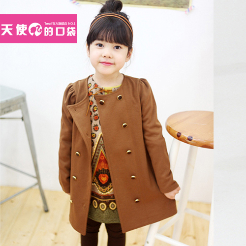 Pocket children's clothing female child woolen outerwear children's clothing outerwear female child overcoat 2013 spring