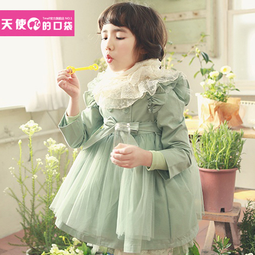 &&& Pocket romantic gauze outerwear trench children's clothing female child 2013 spring
