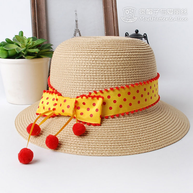 Polka dot bow high quality straw hat sun-shading