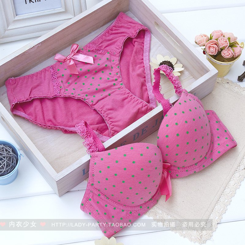Polka dot cotton lace decoration shoulder strap bra set underwear set n017