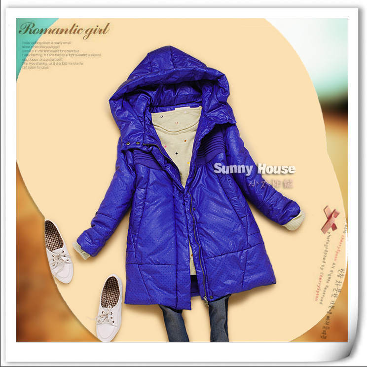Polka dot da-1 thickening cotton-padded jacket women outerwear medium-long cotton-padded jacket wadded jacket with a hood