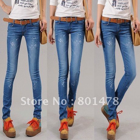 Polka dot elastic pencil skinny jeans female trousers autumn and winter 5010