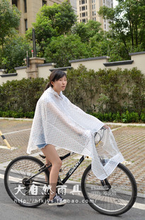 Polka dot transparent bicycle battery electric bicycle raincoat poncho blue fashion light 8