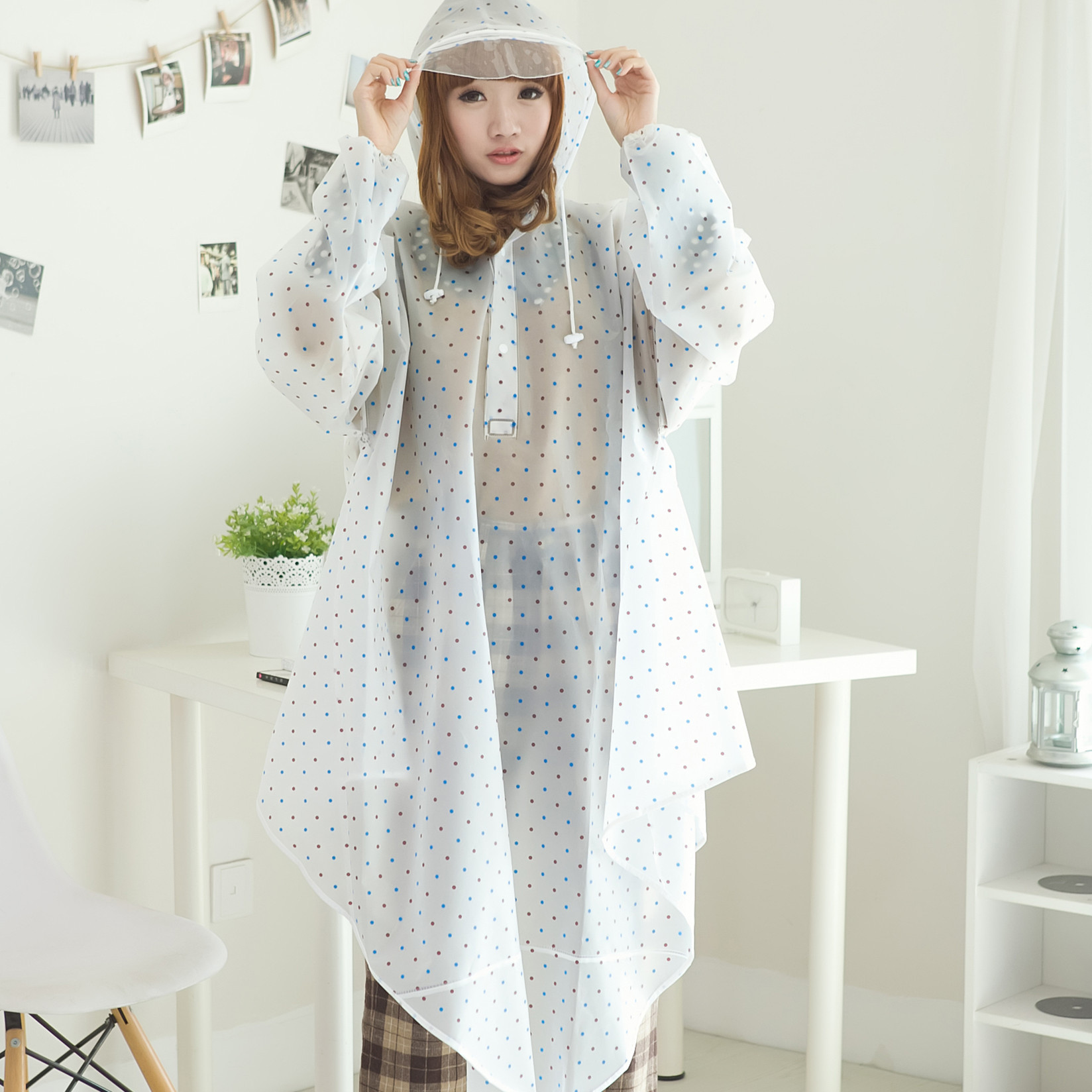 Polka dot transparent eva hat big brim with sleeves bicycle electric bicycle battery car raincoat poncho