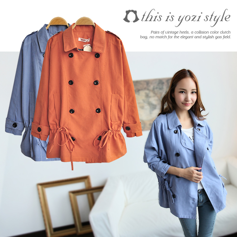 Pomeloes clothing 2012 autumn loose turn-down collar long-sleeve lacing trench outerwear zc147