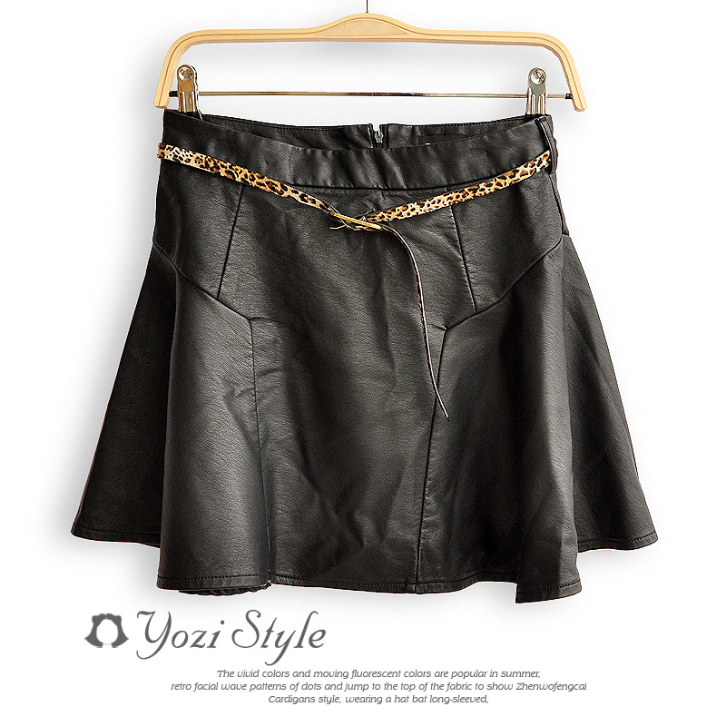 Pomeloes clothing 2012 autumn new arrival leather patchwork leopard print belt umbrella short skirt n-595