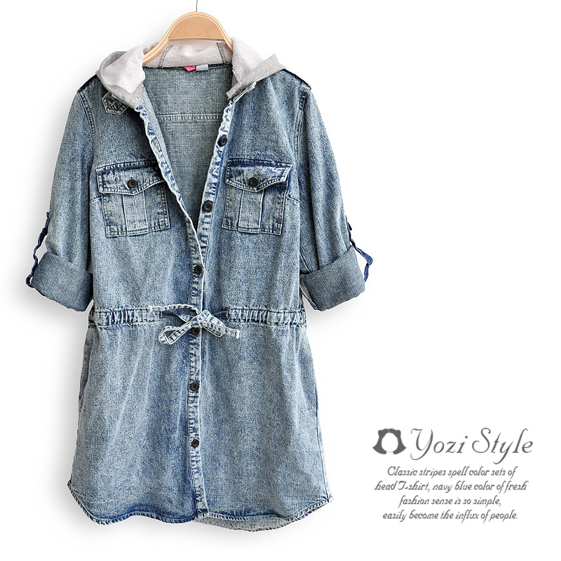 Pomeloes clothing 2012 winter hooded long-sleeve slim waist denim trench outerwear female ac170