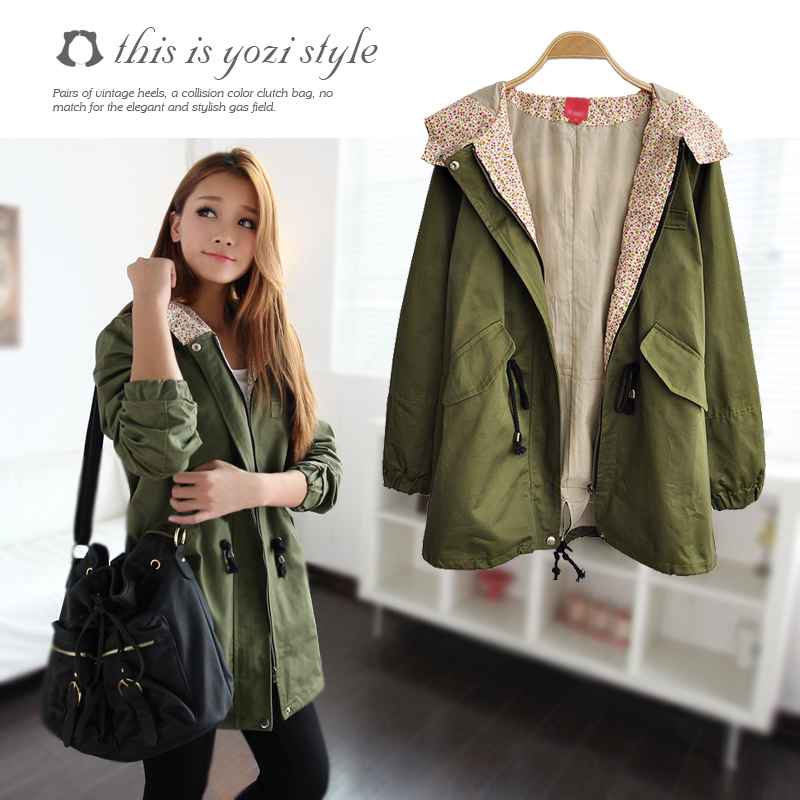 Pomeloes clothing 2012 winter loose with a hood long-sleeve trench outerwear female ac306
