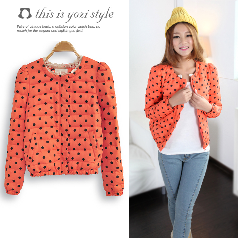 Pomeloes clothing 2012 winter new arrival o-neck polka dot short design thin thermal down coat female ac561