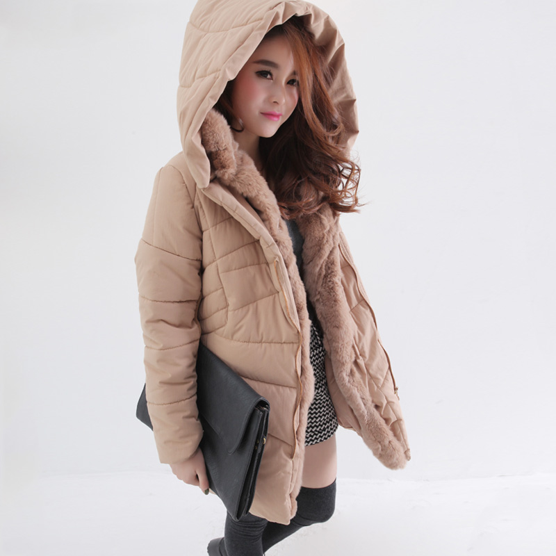 Pomeloes clothing 2012 winter new arrival slim rabbit fur with a hood thickening cotton-padded jacket outerwear female ac687