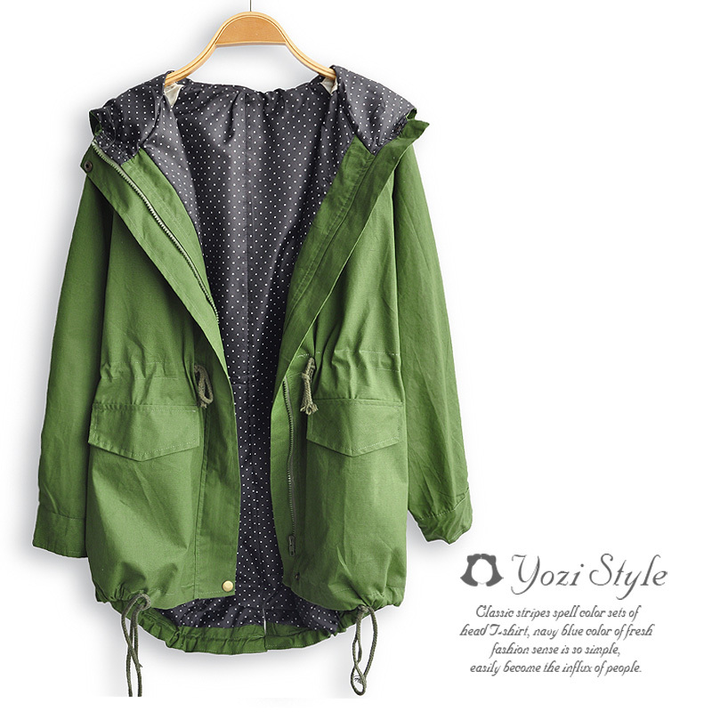Pomeloes clothing 2012 with a hood long-sleeve slim waist polka dot lining trench outerwear ac185