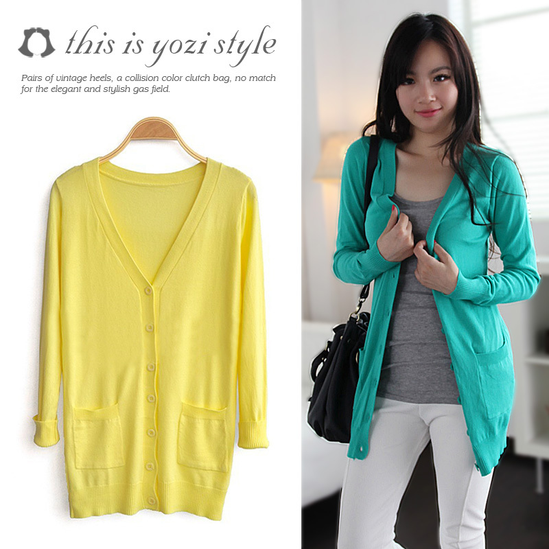Pomeloes clothing 2013 spring long-sleeve medium-long slim single breasted solid color sweater cardigan female z05-54