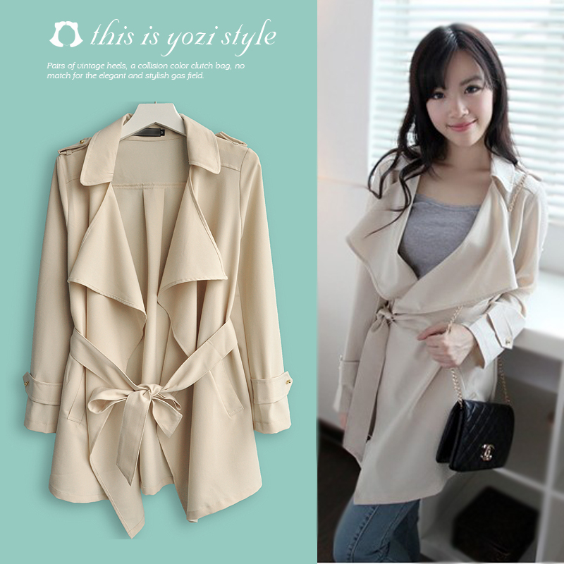 Pomeloes clothing fashion loose casual turn-down collar long-sleeve medium-long lacing trench outerwear ac193