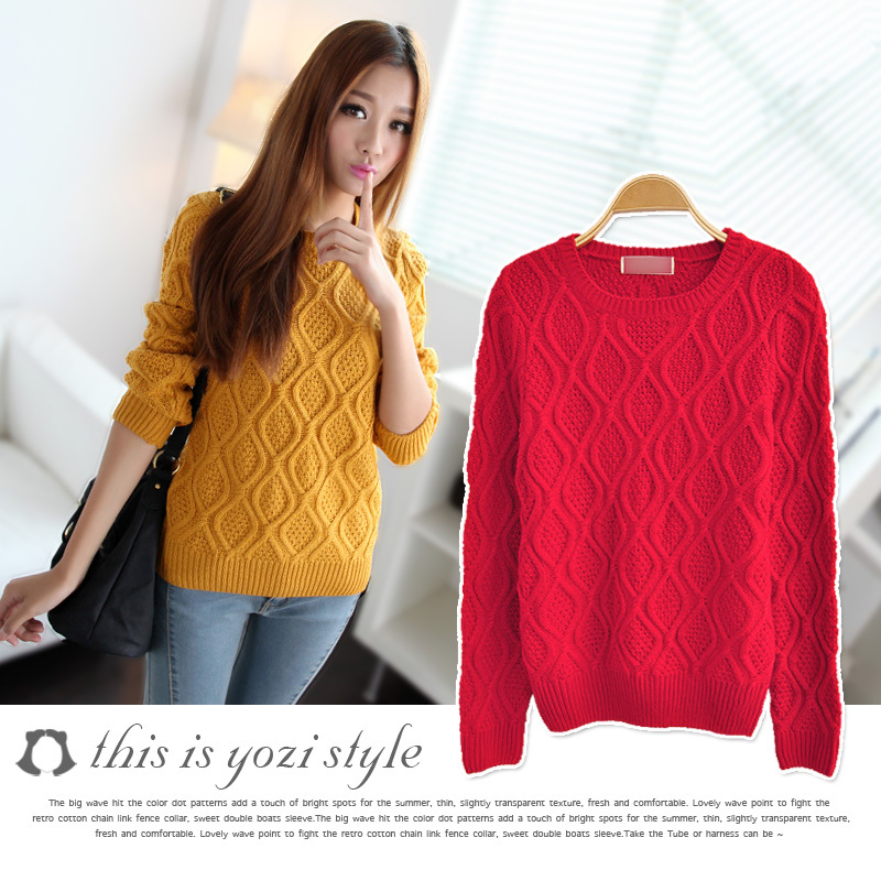 Pomeloes clothing spring women's all-match loose plaid long-sleeve pullover knitted sweater female w-931