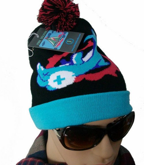 Pompom beanie hat Ems Free shipping(20PCS/Lot )Pink Dolphin  winter beanies with pom Cuffed knit cap Mixed Order