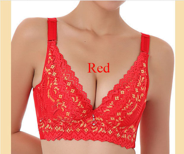 Popular Adjustable gather bra lace fabric detachable shoulder straps Four -breasted Bra #4801