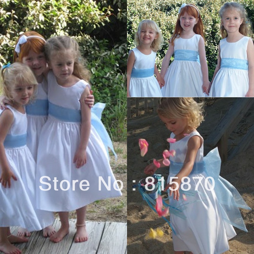 popular custom made A-line  white with sash  elegant  little flower girl dress