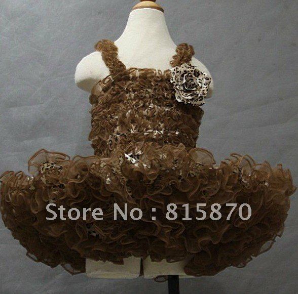 popular custom made  brown and zebra lovely little flower girl dress