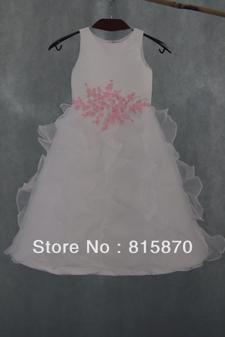 popular custom made lace and beading off the shoulder scoop organza fashion little flower girl dress