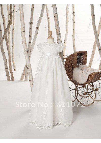 Popular Custom Made Real Sample Empire White Lace Flower Girl Dress
