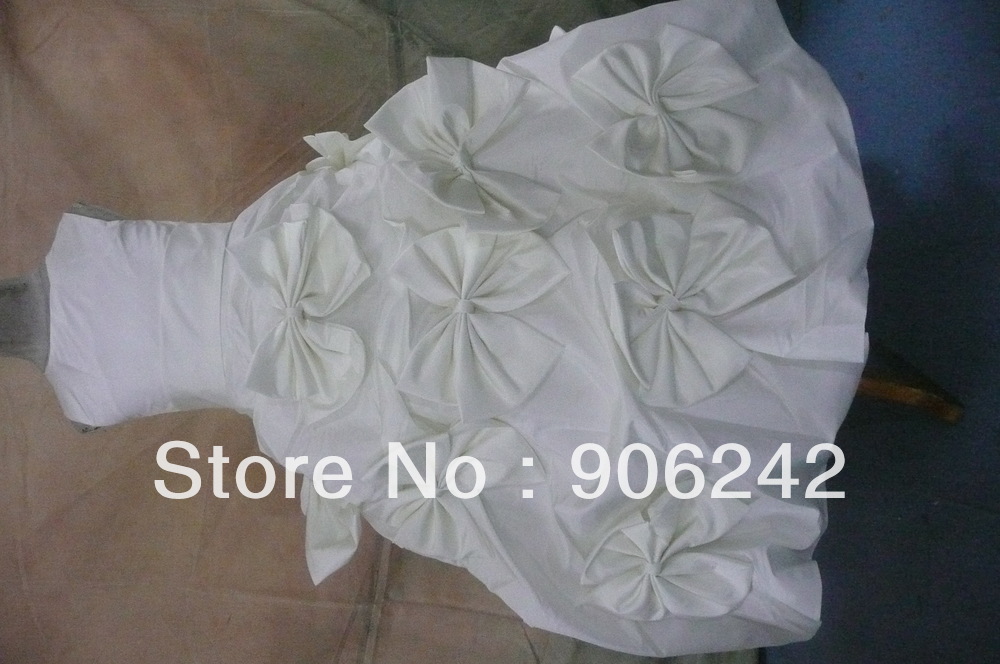 Popular Ivory Taffeta Bowknot Newest Bridal Flower Girl Dress With Belt LR-C