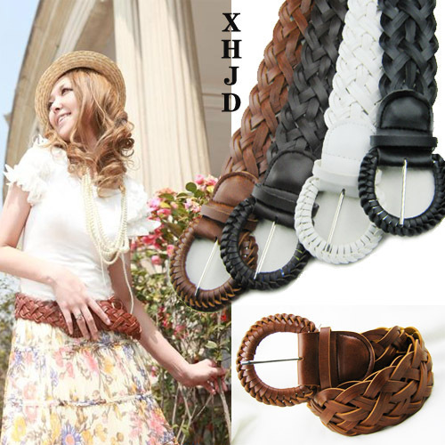 Popular leather packet PU belt knitted pin buckle women's strap Free shipping by CPAM