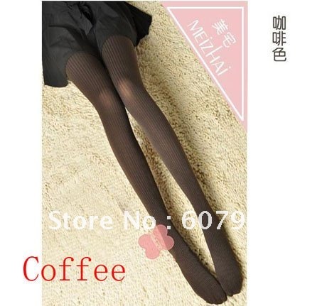 Popular thickening vertical stripes thin leg pantyhose, black pantyhose / # 0141